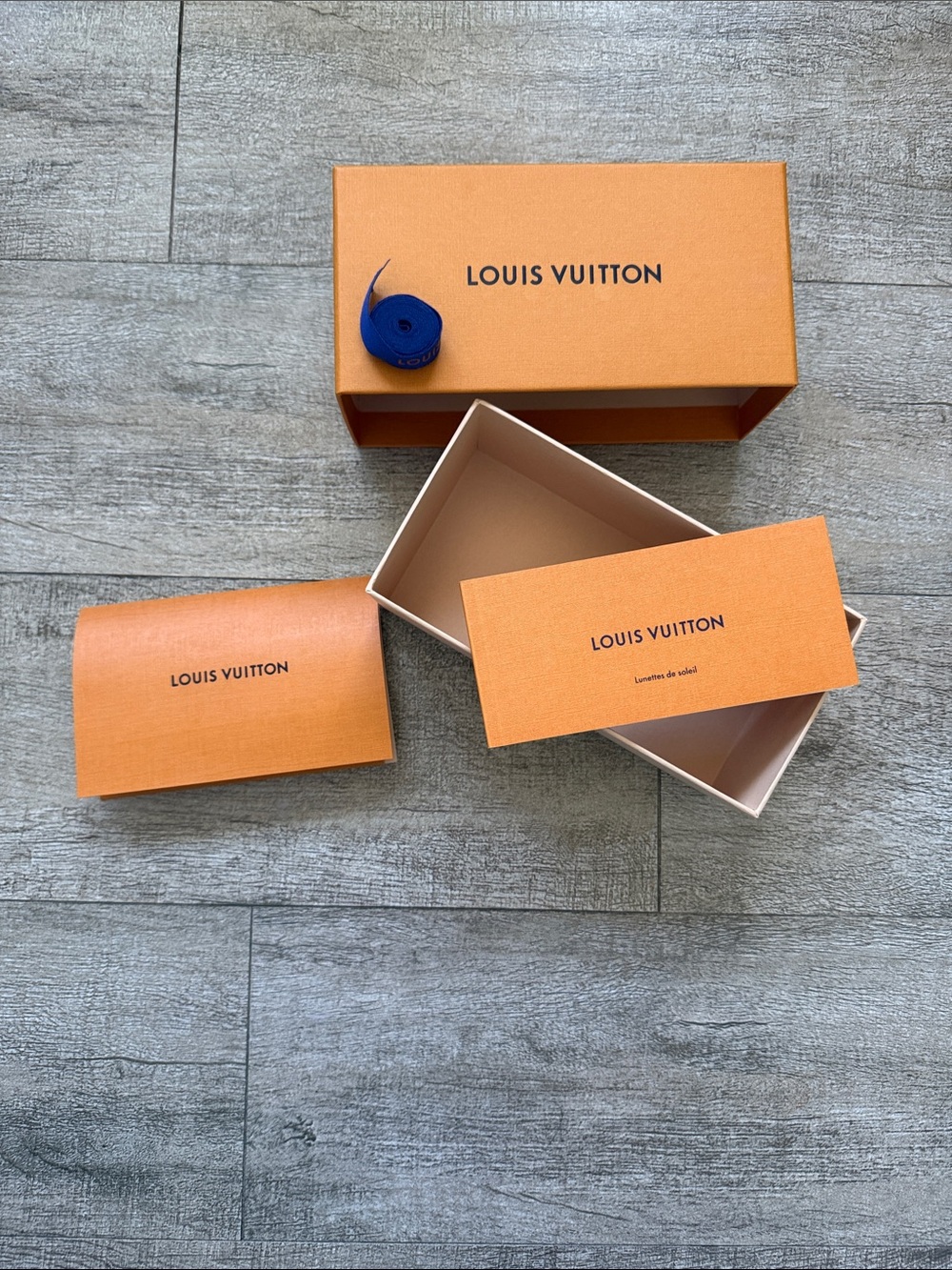 Louis Vuitton Orange sunglasses Box Set with Blue Ribbon Accent